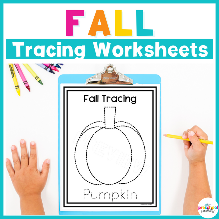 Fall Tracing Worksheets For Preschool, PreK and Kindergarten