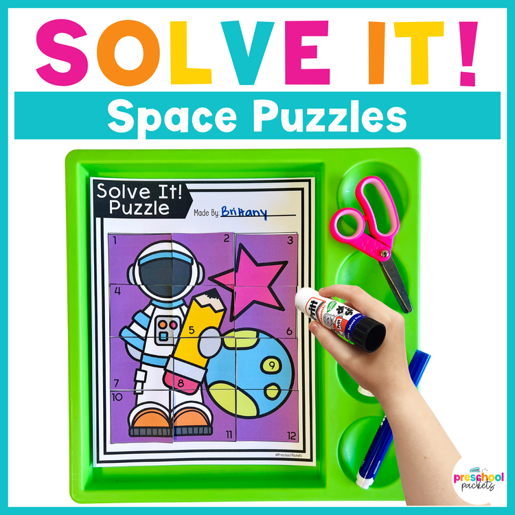 Space Mixed Grid Puzzles For Preschool, PreK and Kindergarten