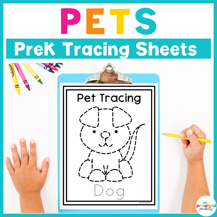 Pets Tracing Worksheets For Preschool, PreK and Kindergarten