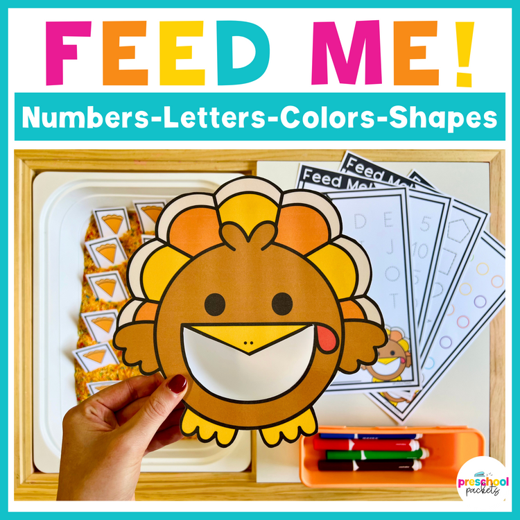 Thanksgiving Turkey Feed Me Letters, Numbers, Shapes, and Colors for Preschool