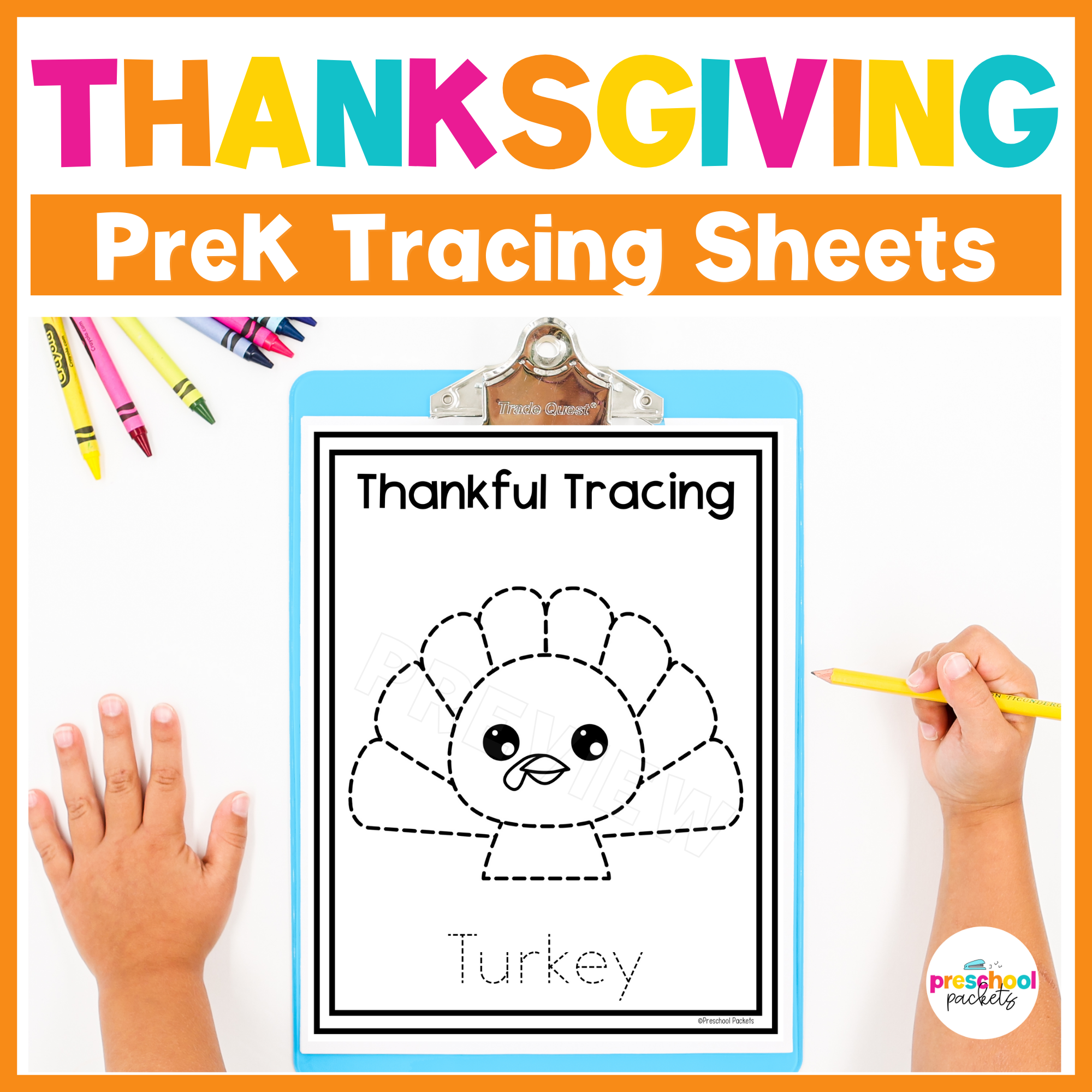 thanksgiving tracing worksheets for preschool, prek and
