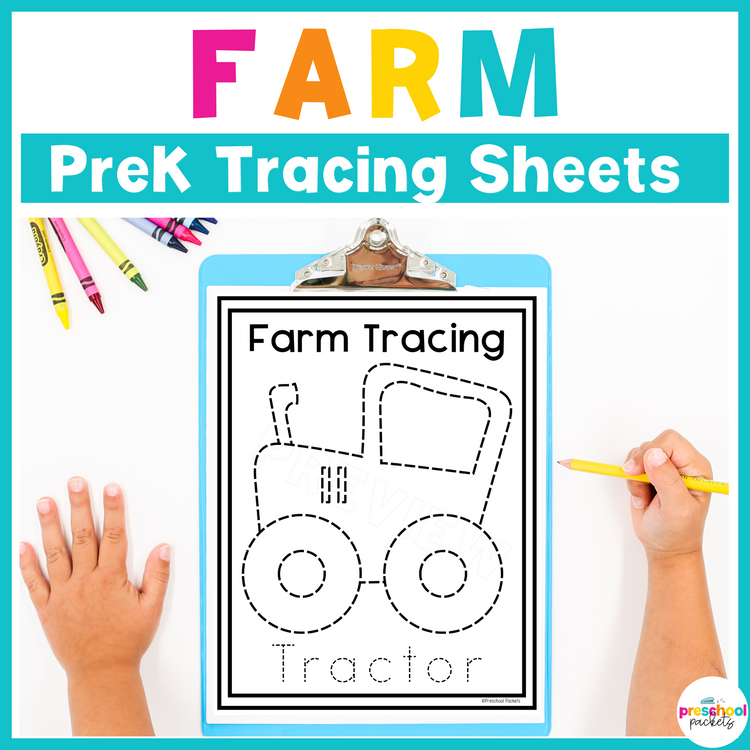 Farm Tracing Worksheets For Preschool, PreK and Kindergarten