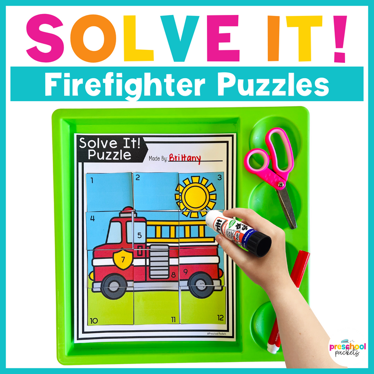 Firefighter Mixed Grid Puzzles For Preschool, PreK and Kindergarten