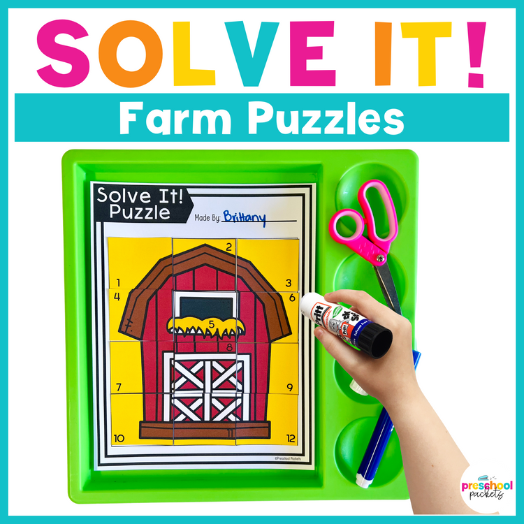 Farm Mixed Grid Puzzles For Preschool, PreK and Kindergarten