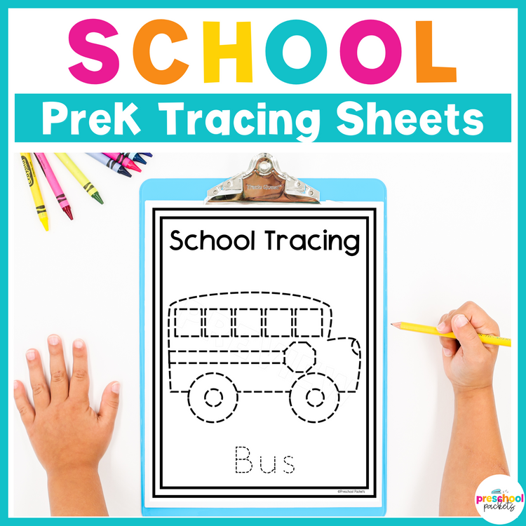 Back to School Tracing Worksheets For Preschool, PreK and Kindergarten