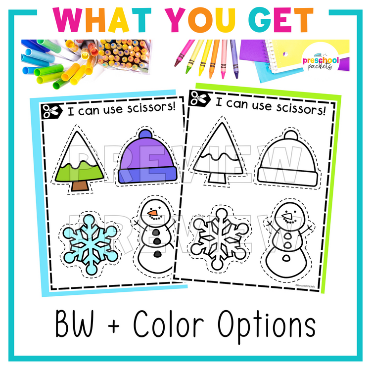 Winter Cutting and Scissor Practice For Preschool, PreK and Kindergarten