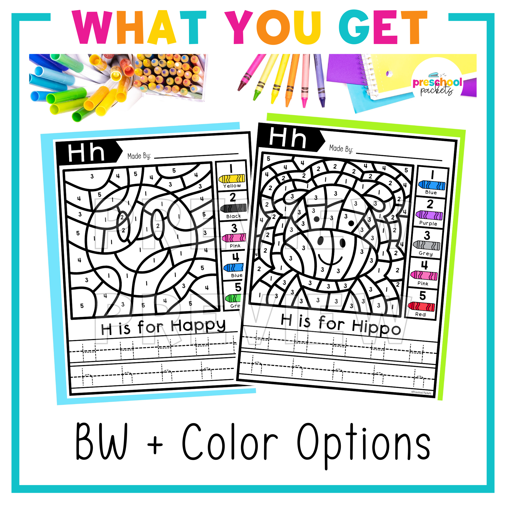 Color Abc H Alphabet Color By Code for Preschool - Letter H – Preschool Packets