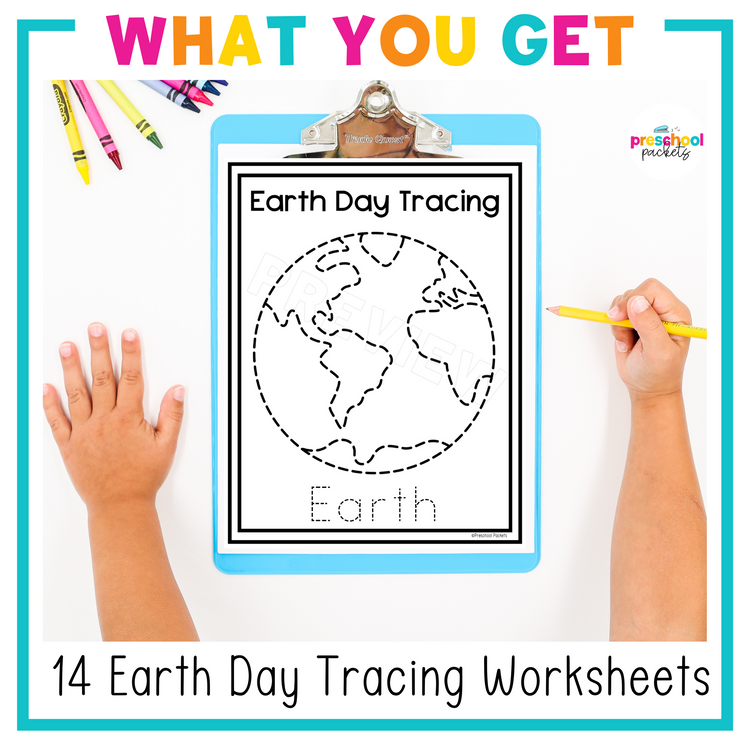 Earth Day Tracing Worksheets For Preschool, PreK and Kindergarten