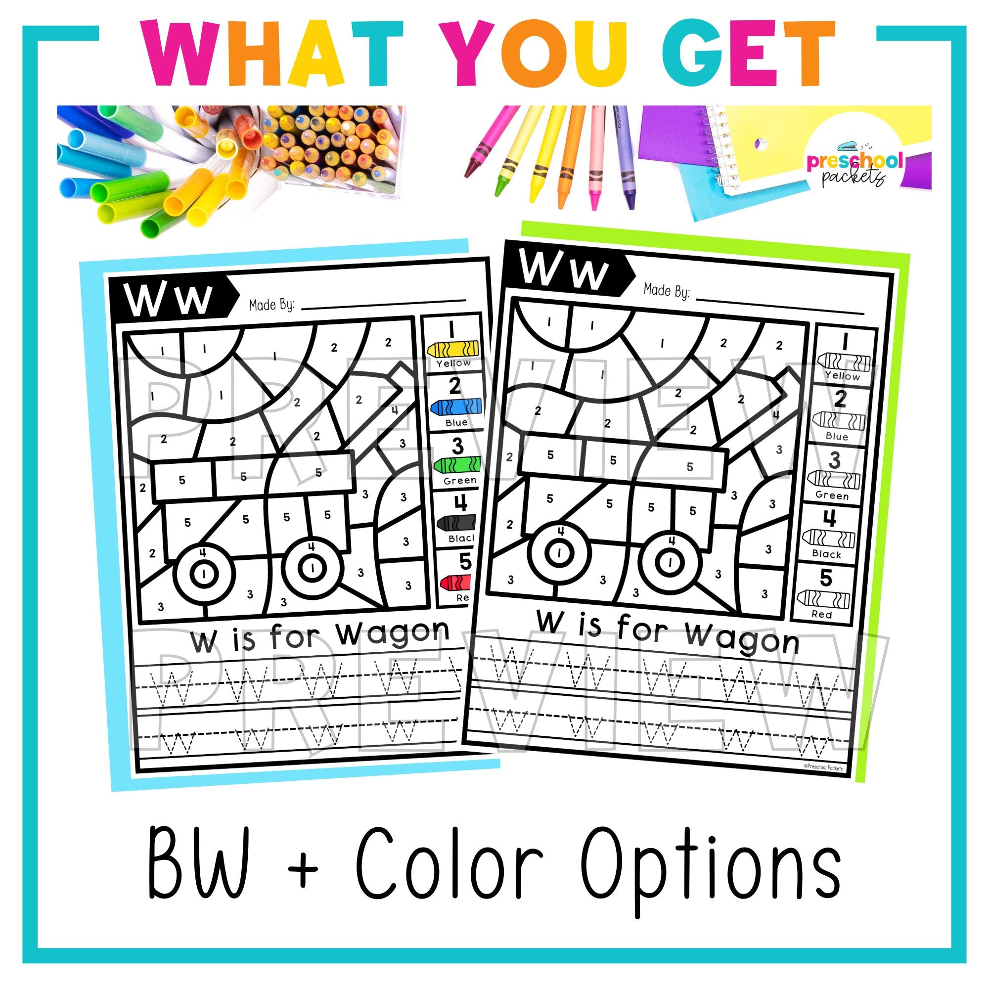 Color Letter W By Color Code Alphabet Color By Code for Preschool - Letter W – Preschool Packets