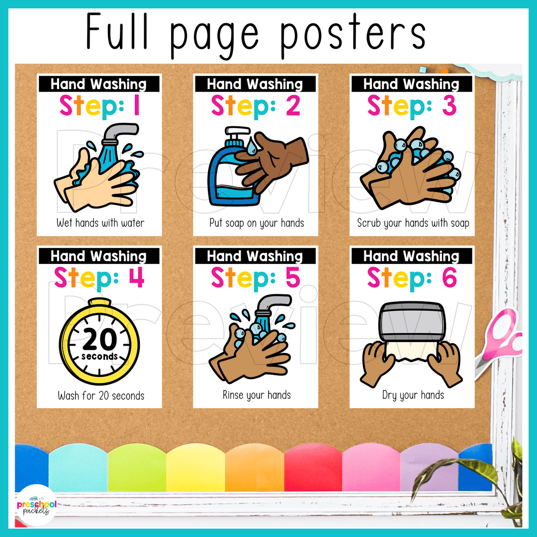 Widget Hand Washing How To Wash Hands Posters – Preschool Packets