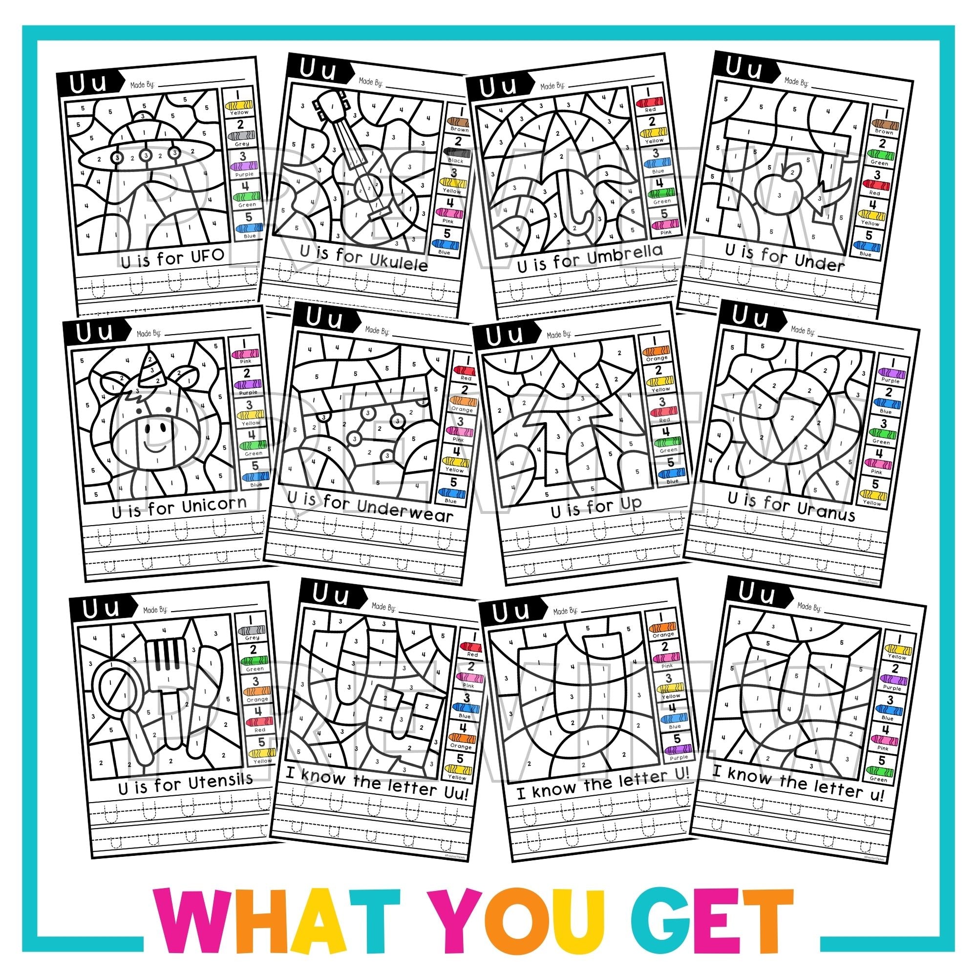 Color Letter U By Code Alphabet Color By Code for Preschool - Letter U – Preschool Packets