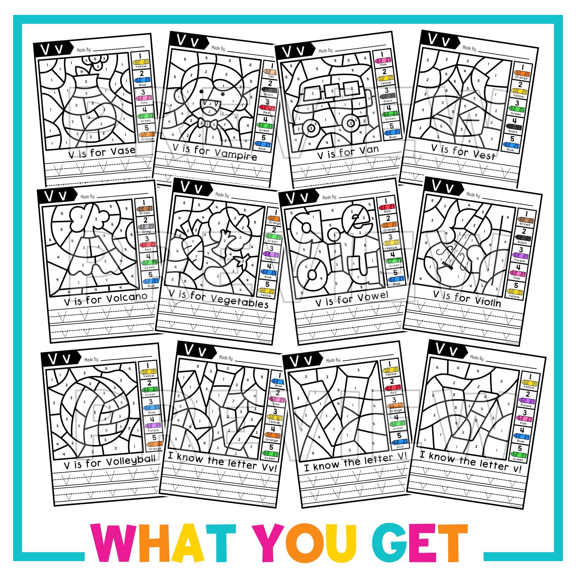 Letter V Color Code Worksheet Alphabet Color By Code for Preschool - Letter V – Preschool Packets
