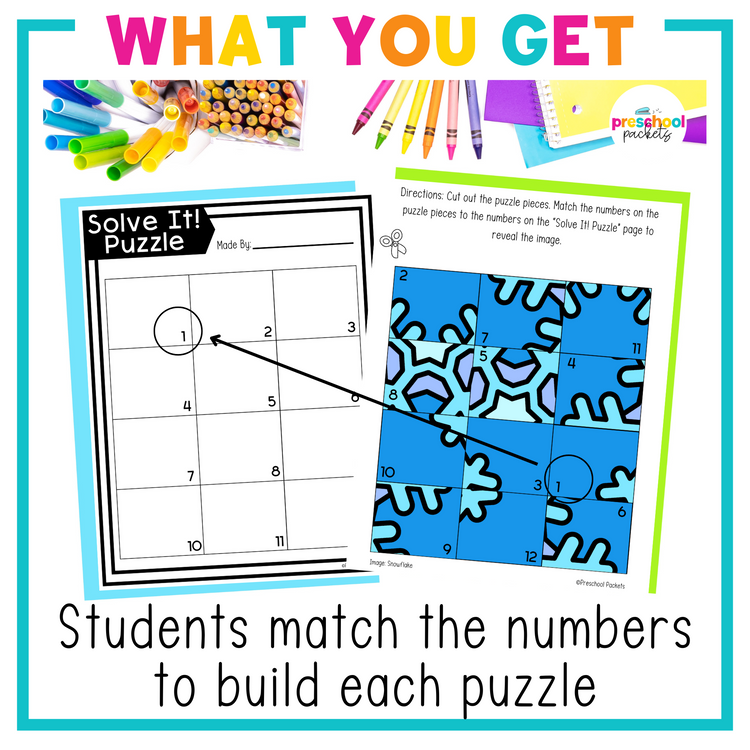 Winter Mixed Grid Puzzles For Preschool, PreK and Kindergarten