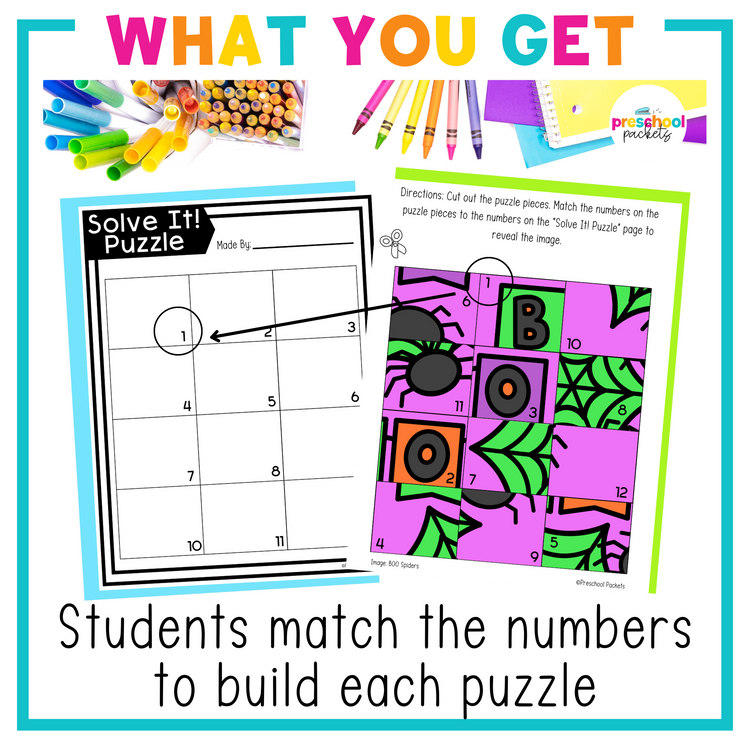 Halloween Mixed Grid Puzzles For Preschool, PreK and Kindergarten