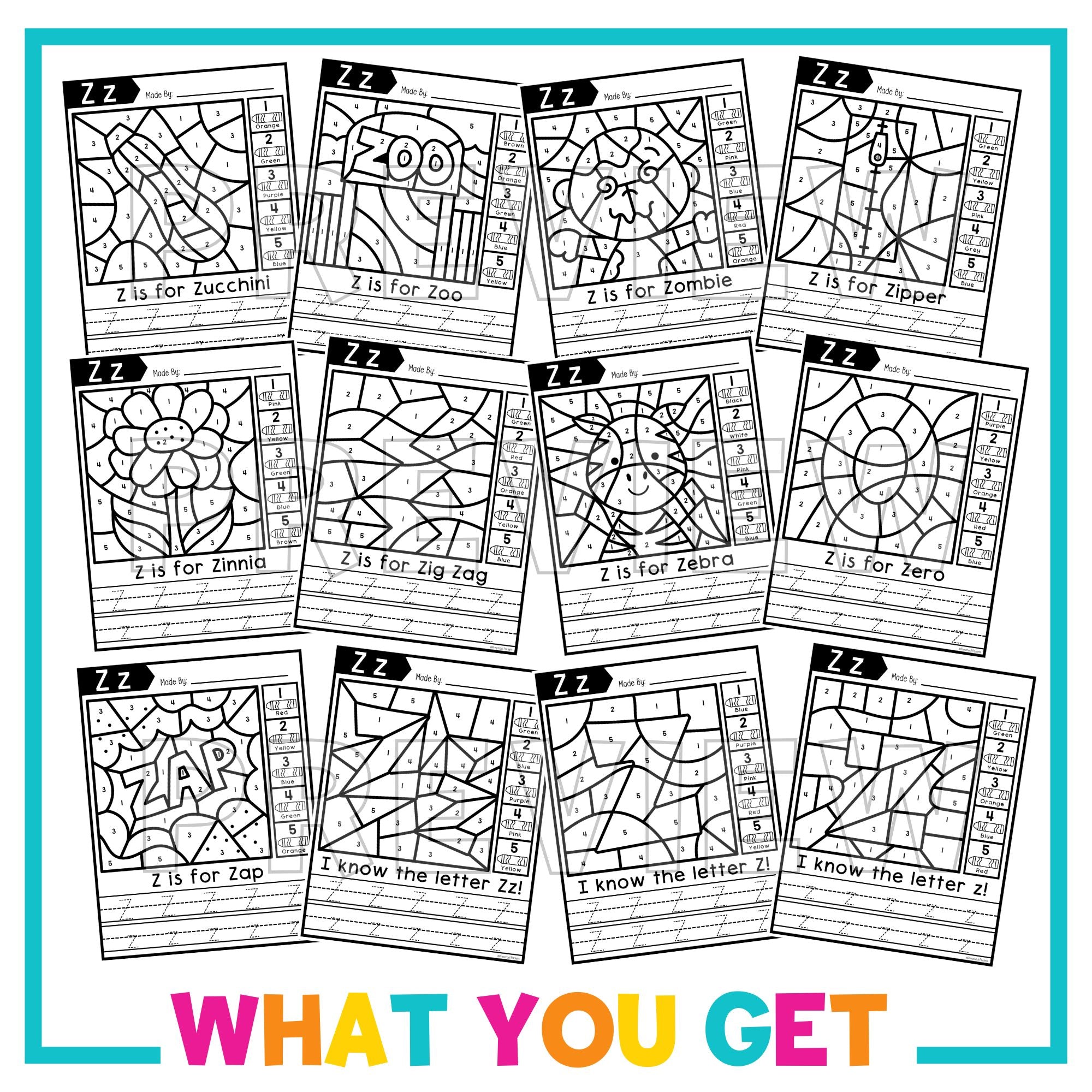 Color Code System Letter Z Alphabet Color By Code for Preschool - Letter Z – Preschool Packets